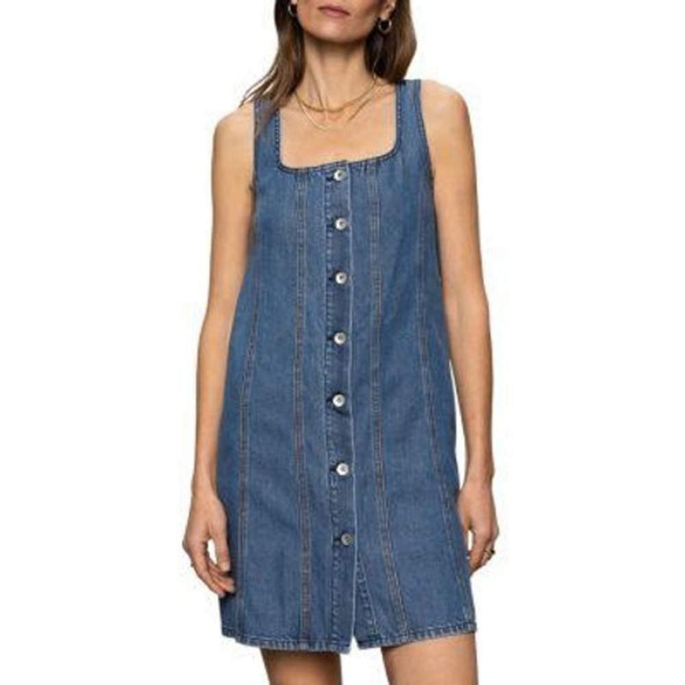 Sanctuary Blossom Denim Mini Dress Womens M Blue Boho Cottage Beach Resort NWT